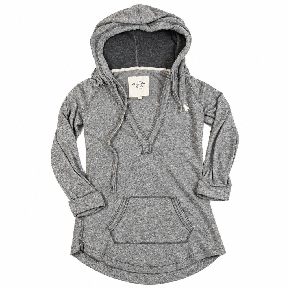 Vintage Y2K Abercrombie & Fitch Gray Hoodie XS Deep V Pullover Tunic